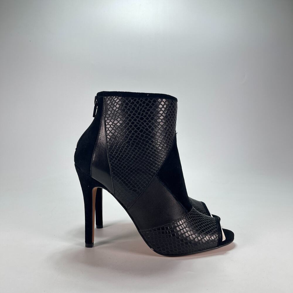 Artelier Nicole Miller Black Leather Snakeskin Peep Toe Booties Womens Size 7.5M